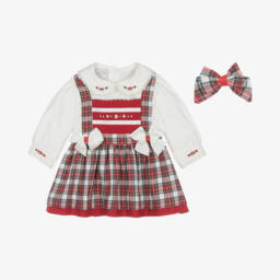 بريتي أوريجينال-طقم فستان بينافور تارتان لون أحمر وعاجي | Childrensalon Outlet