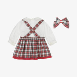 بريتي أوريجينال-طقم فستان بينافور تارتان لون أحمر وعاجي | Childrensalon Outlet