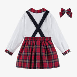 بريتي أوريجينال-طقم تنورة تارتان مزيج قطن لون أحمر وأبيض للبنات | Childrensalon Outlet