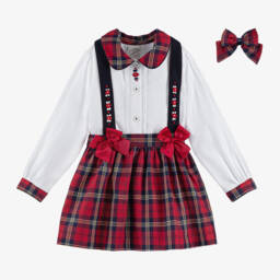 بريتي أوريجينال-طقم تنورة تارتان مزيج قطن لون أحمر وأبيض للبنات | Childrensalon Outlet