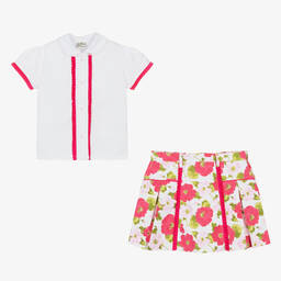 Pretty Originals-Girls White Blouse & Floral Skirt Set | Childrensalon Outlet