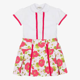 Pretty Originals-Girls White Blouse & Floral Skirt Set | Childrensalon Outlet