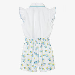 بريتي أوريجينال-بِدلة رسمية قطن لون أبيض وأزرق بطبعة ورود | Childrensalon Outlet