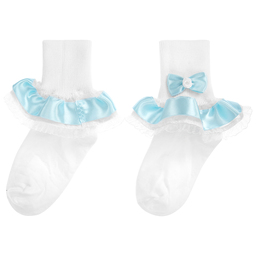 Pretty Originals-Girls White & Blue Trim Socks | Childrensalon Outlet