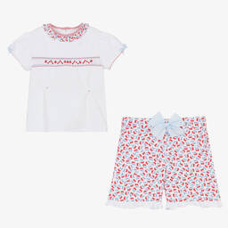 بريتي أوريجينال-طقم شورت أطفال بناتي قطن بوبلين لون أبيض | Childrensalon Outlet