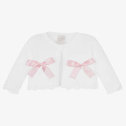 Pretty Originals-Girls White Cotton Knit Cardigan | Childrensalon Outlet