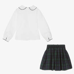 بريتي أوريجينال-طقم تنورة قطن تارتان لون أبيض وأخضر | Childrensalon Outlet