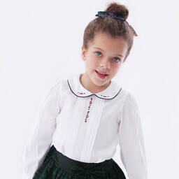 بريتي أوريجينال-طقم تنورة قطن تارتان لون أبيض وأخضر | Childrensalon Outlet