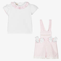 Pretty Originals-Розово-белый комплект с полукомбинезоном | Childrensalon Outlet