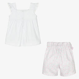 بريتي أوريجينال-بِدلة رسمية قطن لون أبيض وزهري بطبعة ورود | Childrensalon Outlet