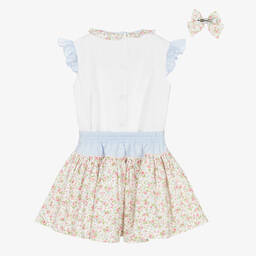 Pretty Originals-Girls White & Pink Floral Skirt Set | Childrensalon Outlet