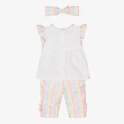 Pretty Originals-طقم بنطلون مزيج قطن بوبلين لون أبيض وزهري | Childrensalon Outlet