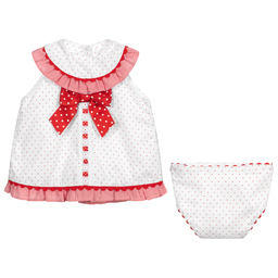 Pretty Originals-Girls White & Red Cotton Dress | Childrensalon Outlet