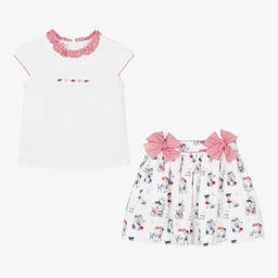 Pretty Originals-Girls White & Red Cotton Skirt Set | Childrensalon Outlet
