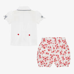 بريتي أوريجينال-بِدلة رسمية قطن لون أبيض وأحمر بطبعة ورود | Childrensalon Outlet