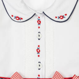 Pretty Originals-طقم تنورة قطن لون أبيض وأحمر بطبعة ورود | Childrensalon Outlet