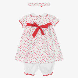 بريتي أوريجينال-Girls White & Red Floral Dress Set  | Childrensalon Outlet
