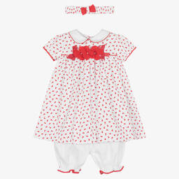 بريتي أوريجينال-Girls White & Red Floral Dress Set  | Childrensalon Outlet