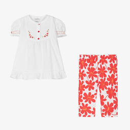 Pretty Originals-Girls White & Red Floral Trouser Set | Childrensalon Outlet