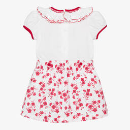 بريتي أوريجينال-طقم تنورة مطرز سموكينغ قطن لون أبيض وأحمر | Childrensalon Outlet