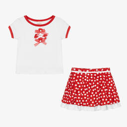 بريتي أوريجينال- Girls White & Red Polka Dot Skirt Set | Childrensalon Outlet