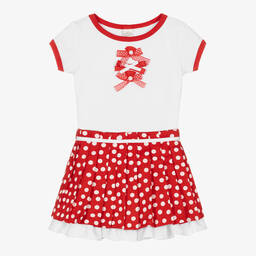 بريتي أوريجينال- Girls White & Red Polka Dot Skirt Set | Childrensalon Outlet
