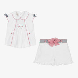 بريتي أوريجينال-طقم بِدلة رسمية مطرزة سموكينغ قطن لون أبيض | Childrensalon Outlet