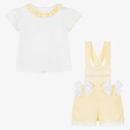Pretty Originals-Бело-желтый комплект с полукомбинезоном | Childrensalon Outlet