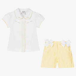 Pretty Originals-Белая блузка и желтые шорты | Childrensalon Outlet