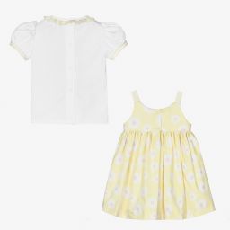 بريتي أوريجينال-طقم فستان قطن بوبلين لون أصفر وأبيض | Childrensalon Outlet