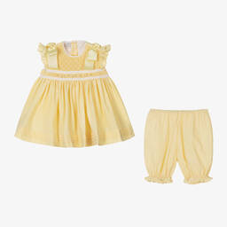 Pretty Originals-Желтый комплект с платьем из хлопка со сборками для девочек | Childrensalon Outlet