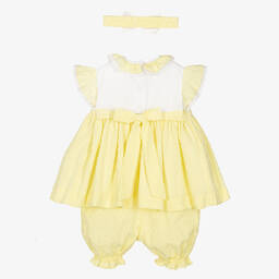 Pretty Originals-Girls Yellow Smocked Cotton Dress Set | Childrensalon Outlet