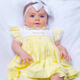 Pretty Originals-Girls Yellow Smocked Cotton Dress Set | Childrensalon Outlet