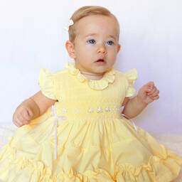 Pretty Originals-Girls Yellow Smocked Dress Set | Childrensalon Outlet