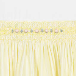 بريتي أوريجينال-طقم فستان مطرز سموك قطن مقلم لون أصفر وأبيض | Childrensalon Outlet