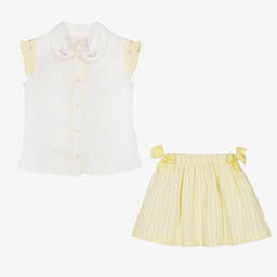 بريتي أوريجينال-طقم تنورة قطن لون أصفر وأبيض | Childrensalon Outlet