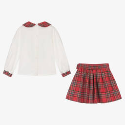 بريتي أوريجينال-طقم تنورة قطن تارتان لون عاجي وأحمر | Childrensalon Outlet
