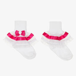 Pretty Originals-White & Pink Frilly Socks | Childrensalon Outlet