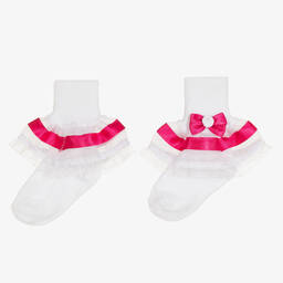 Pretty Originals-White & Pink Frilly Socks | Childrensalon Outlet