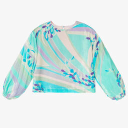 PUCCI-Blue Lilly Velour Top | Childrensalon Outlet