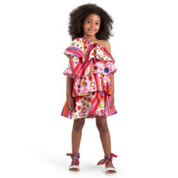 PUCCI-فستان بناتي بنقشة هندسية بلون الفوشيا | Childrensalon Outlet