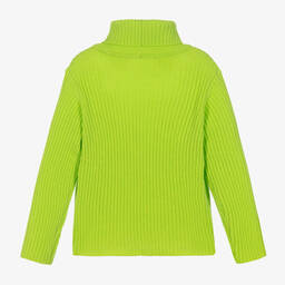 بوتشي-بلوفر صوف وكشمير محبوك لون أخضر ليموني للبنات | Childrensalon Outlet