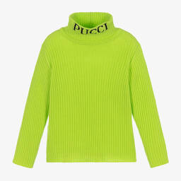 بوتشي-بلوفر صوف وكشمير محبوك لون أخضر ليموني للبنات | Childrensalon Outlet