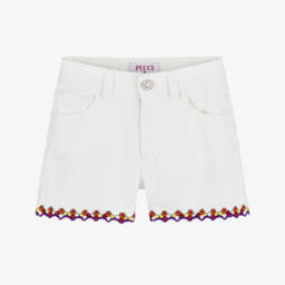 PUCCI-Кремовые джинсовые шорты с цветочным узором для девочек | Childrensalon Outlet