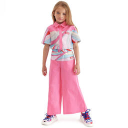 بوتشي-قميص قطن بوبلين لون زهري للبنات | Childrensalon Outlet