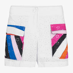 PUCCI-Girls White Broderie Anglaise Cotton Shorts | Childrensalon Outlet