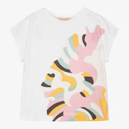 PUCCI-Girls White Ranuncoli T-Shirt | Childrensalon Outlet