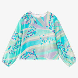PUCCI-Teen Blue Lilly Velour Top | Childrensalon Outlet