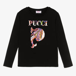 PUCCI-Черный топ из органического хлопка с принтом Iride | Childrensalon Outlet