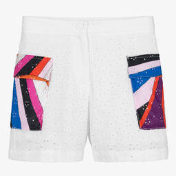 PUCCI-Teen Girls White Cotton Iride Shorts | Childrensalon Outlet